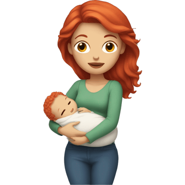 A white woman with red hair and holding a baby emoji