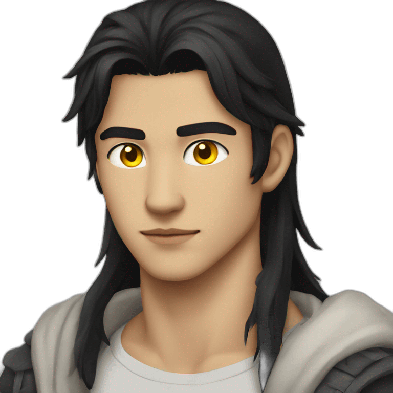 Young man long black hair wolf ears yellow eyes emoji