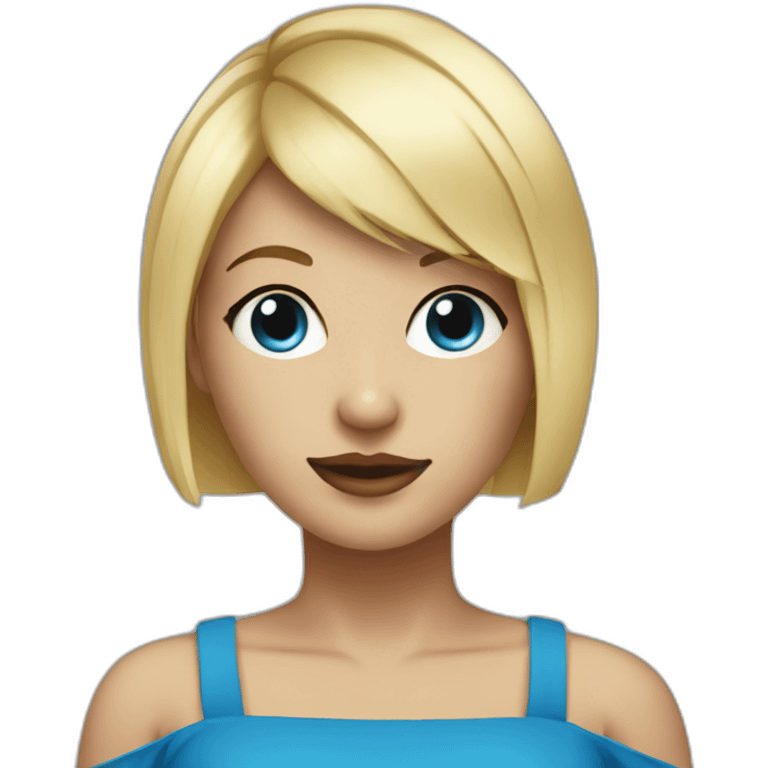 techno music girl with very short blue dress and square blonde haircut emoji