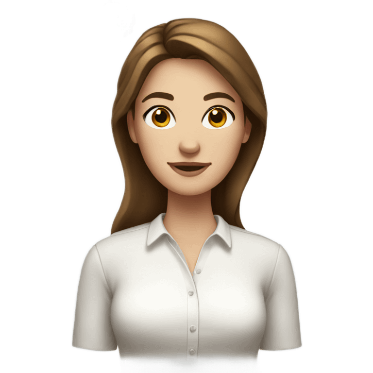 white beautiful woman with brown hair, wearing a white shirt  emoji