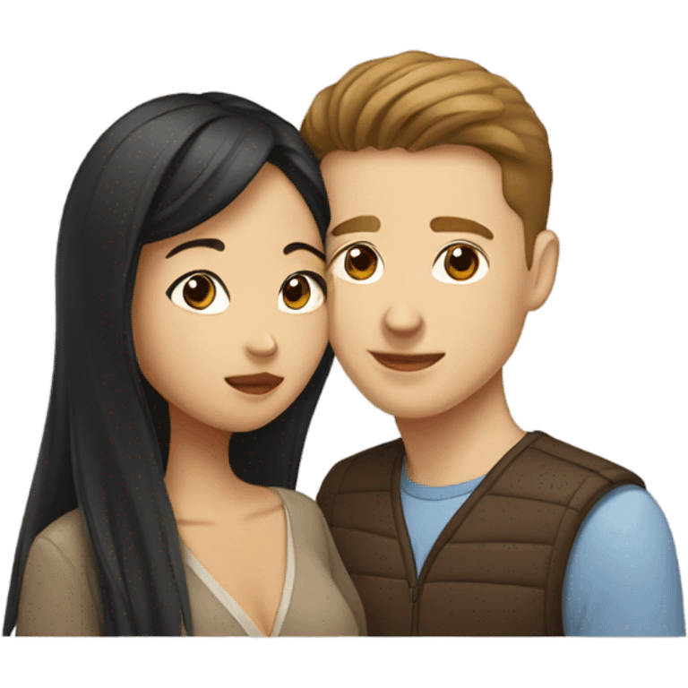 Asian girl and a white guy with brown hair kissing  emoji