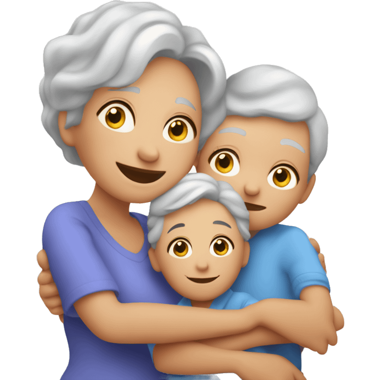 A grandmother hugging her two great grandchildren ￼ emoji