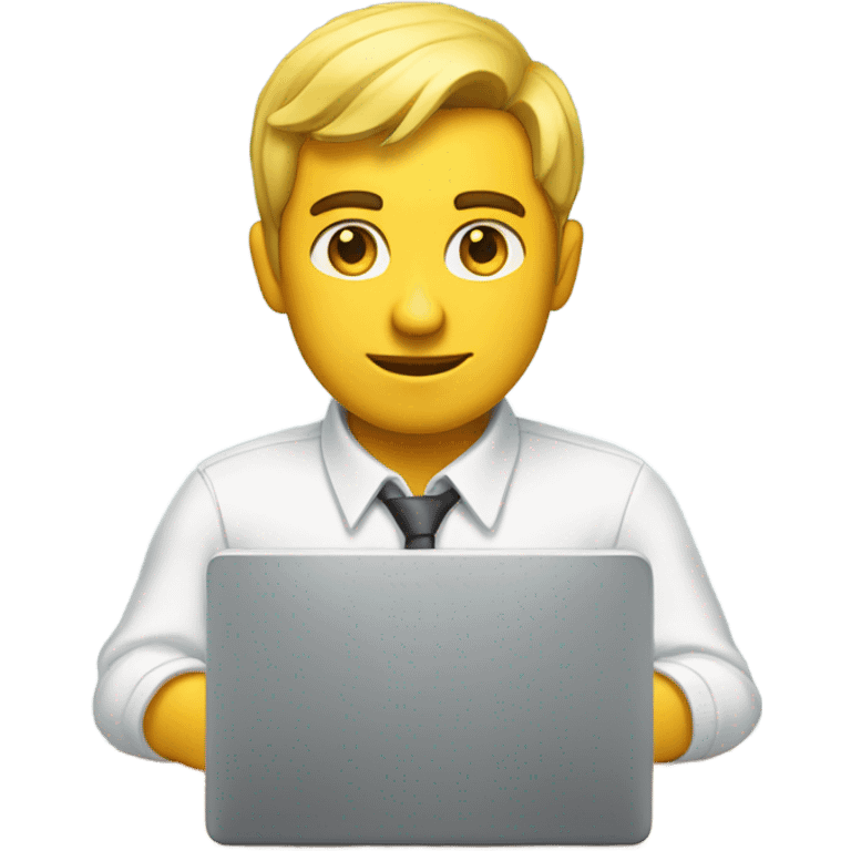 yellow skin man typing on keyboard wearing white button down shirt seating on desk front view emoji