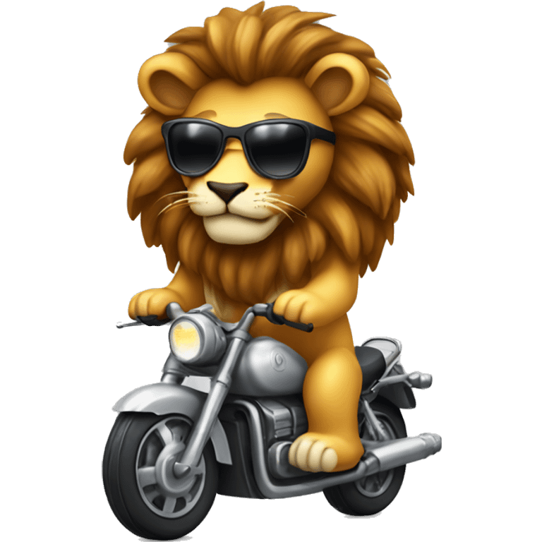 Can you put a lion riding a motorcycle, like and old one 🛵, any color, and wearing sunglasses  emoji