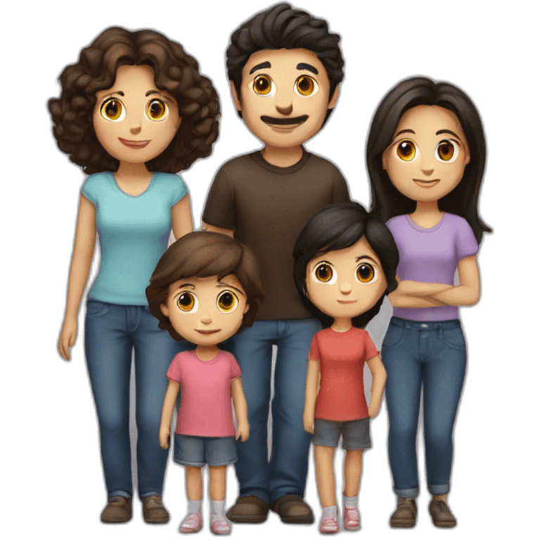 dark haired family, with short haired man, long haired woman, boy and girl emoji