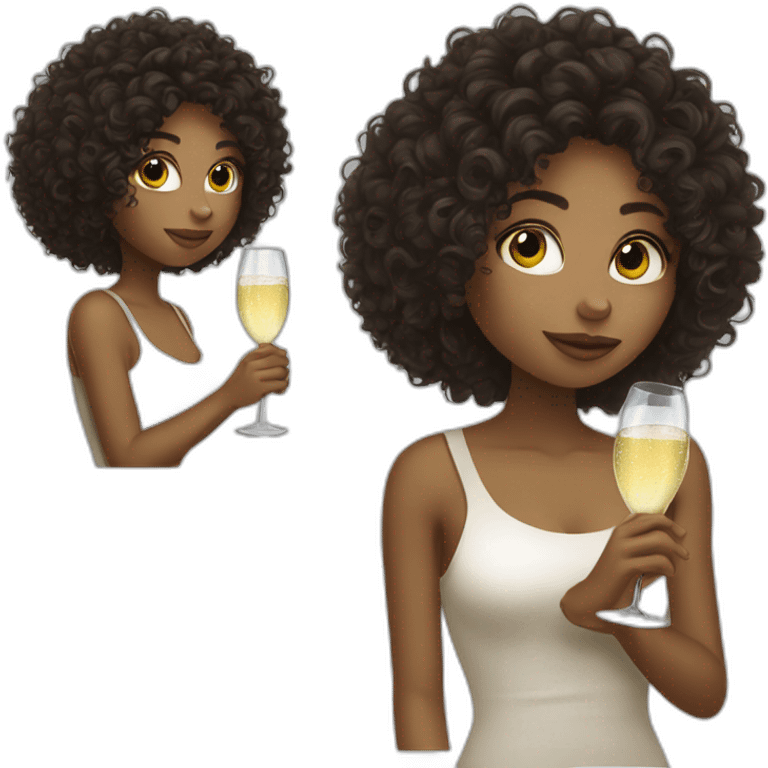 Curly hair girl drinking prosecco emoji