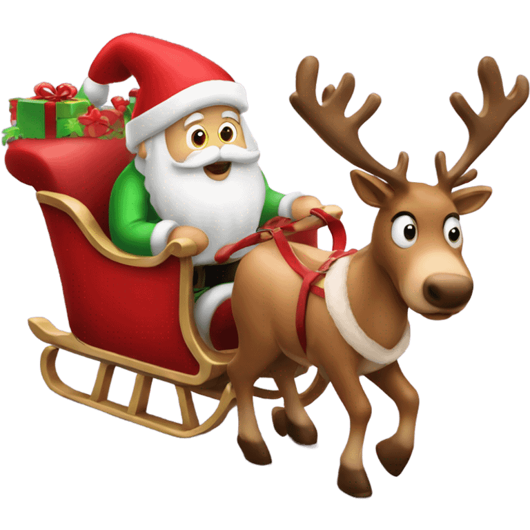 Reindeer Santa pulling a Santa reindeer sleigh emoji