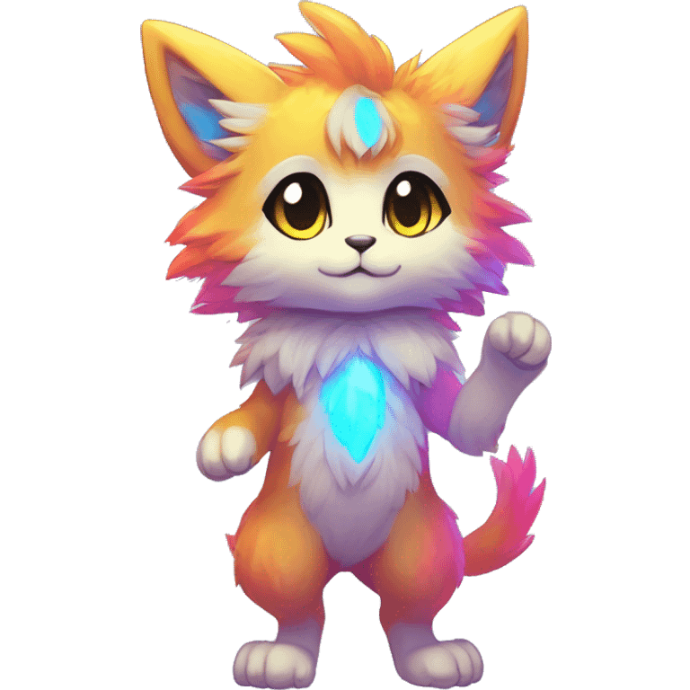 Anthro Fluffy Cool Cute Magical Elemental Shiny Colorful Neon Vibrant Colors Sparkle Kemono-style Chibi Fantasy-Animal-Fakémon-Pokémon-Hybrid Fur Sona Aesthetic Full Body emoji