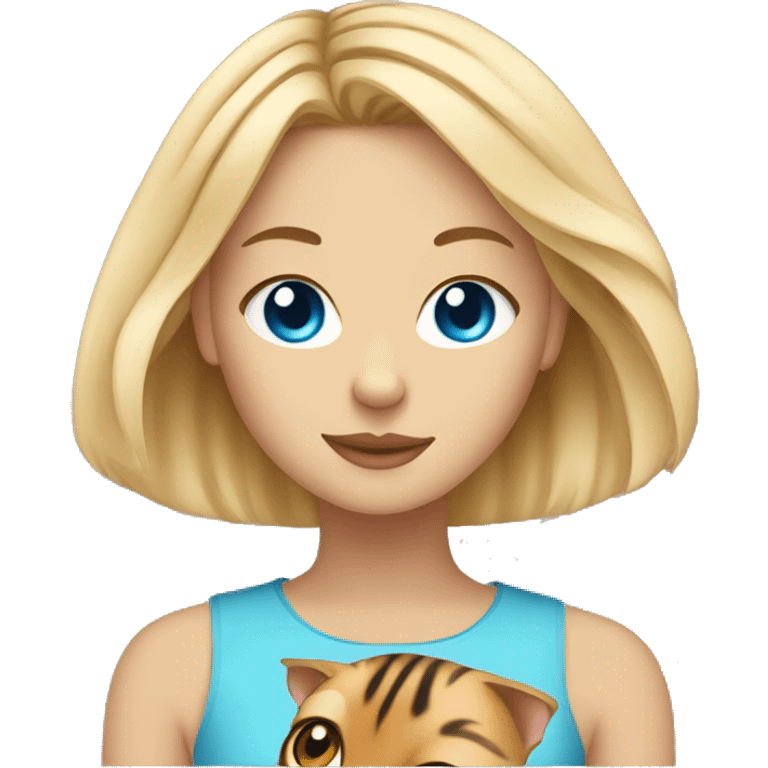 blonde girl with blue eyes and a bengal cat emoji