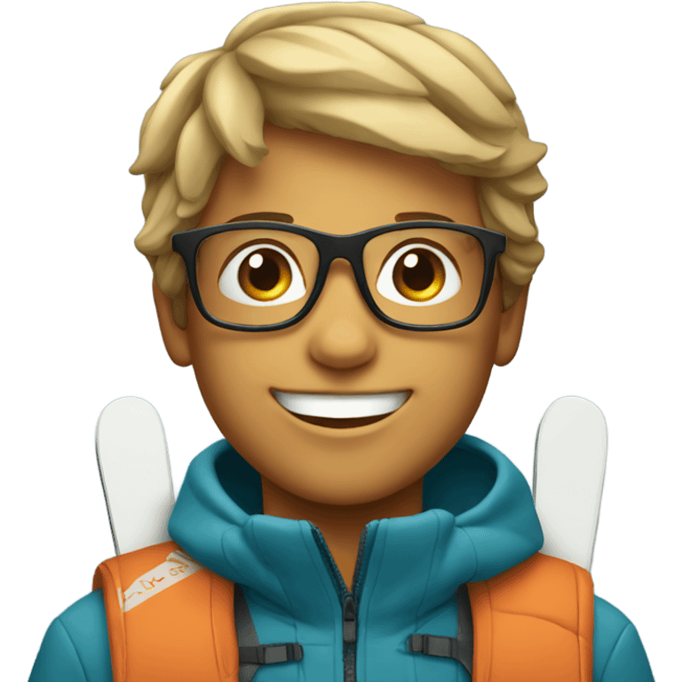 smiling boy with glasses with skiing gear emoji