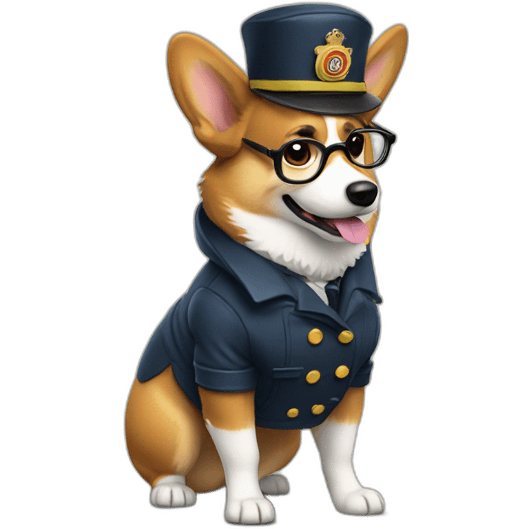 corgi stationmaster with hat, jacket and glasses full body emoji