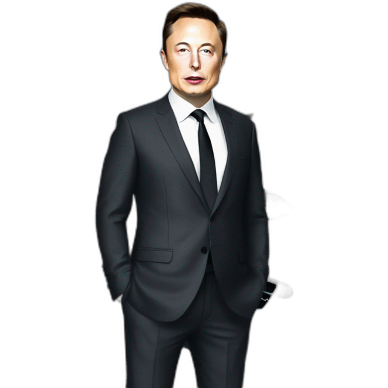 elon musk with a suit standing near tesla model x emoji