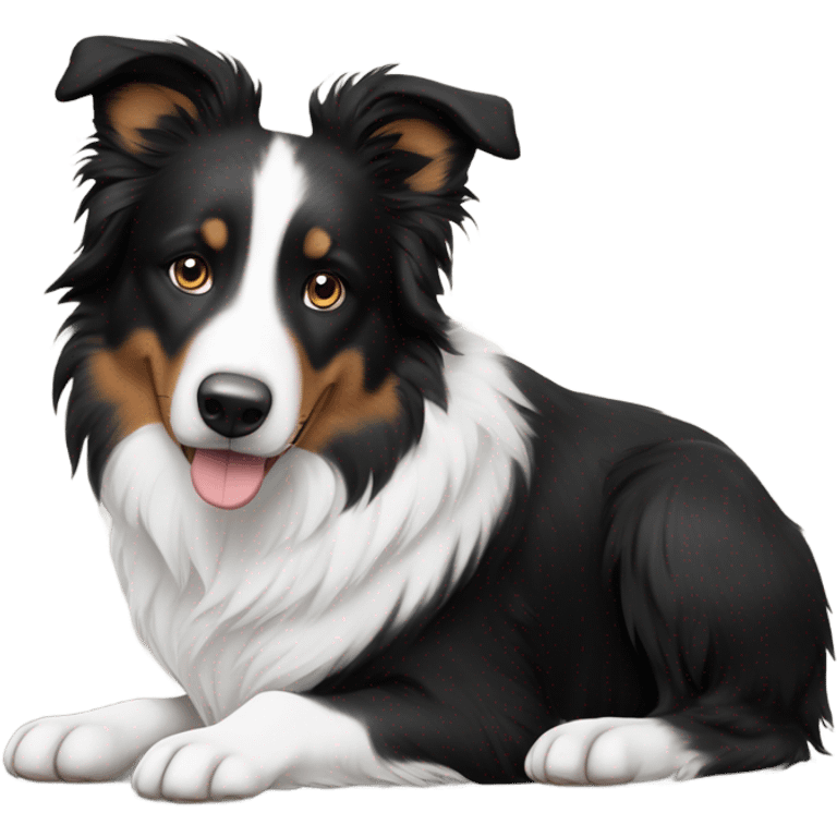 Half border collie half Australian shepherd dog, all black with white chest emoji