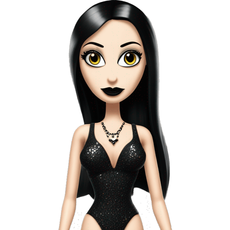 Teen Morticia Addams. Cute Short Gothic bikini glitter Barbie  emoji