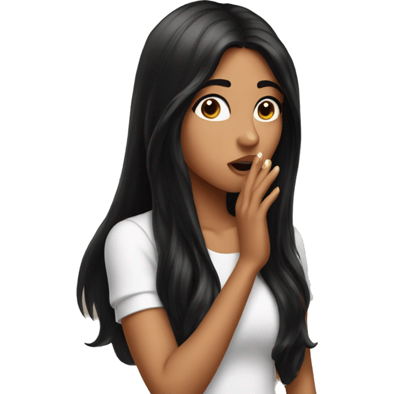 Beautiful girl with long black hair blowing kisses emoji