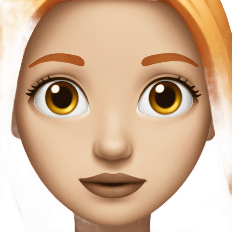 A girl has white skin, orange and straight hair. Also her eyes are brown. She has pink lipgloss emoji