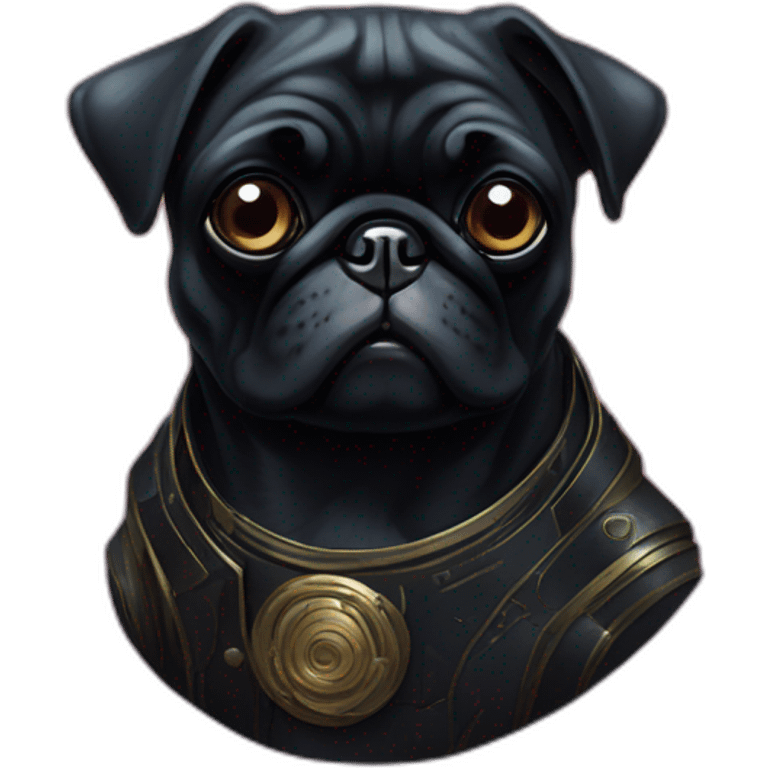 A cyberpunk black pug in Art Nouveau style during 1910 emoji