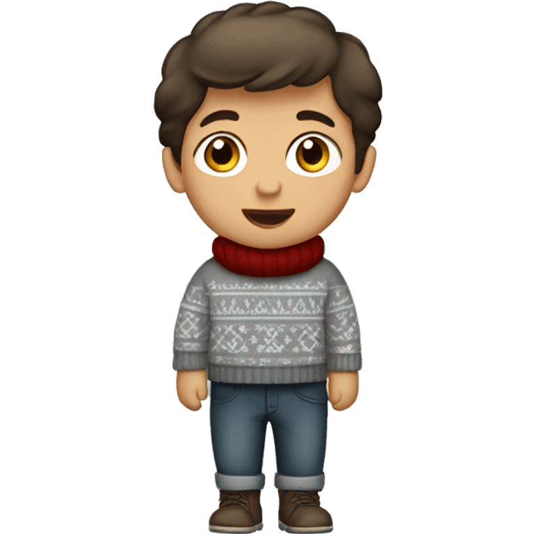 winter, christmas, hispanic, short brown hair, boy, brown eyes, child, full body, grey sweater emoji