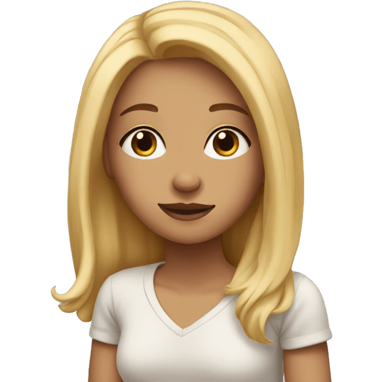  blonde girl with brown eyes sitting on a bed emoji