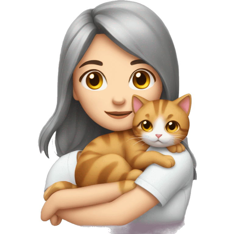 Girl cuddle taby cat emoji