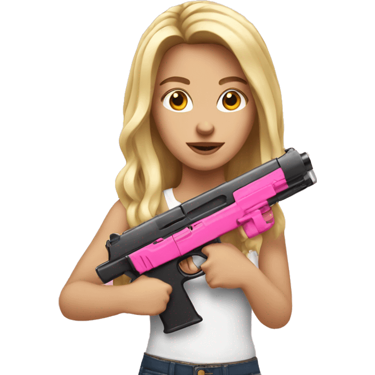 White girl holding a pink gun long hair  emoji