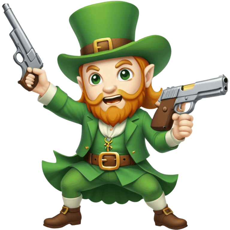 Leprechaun fighting Jesus with a gun emoji