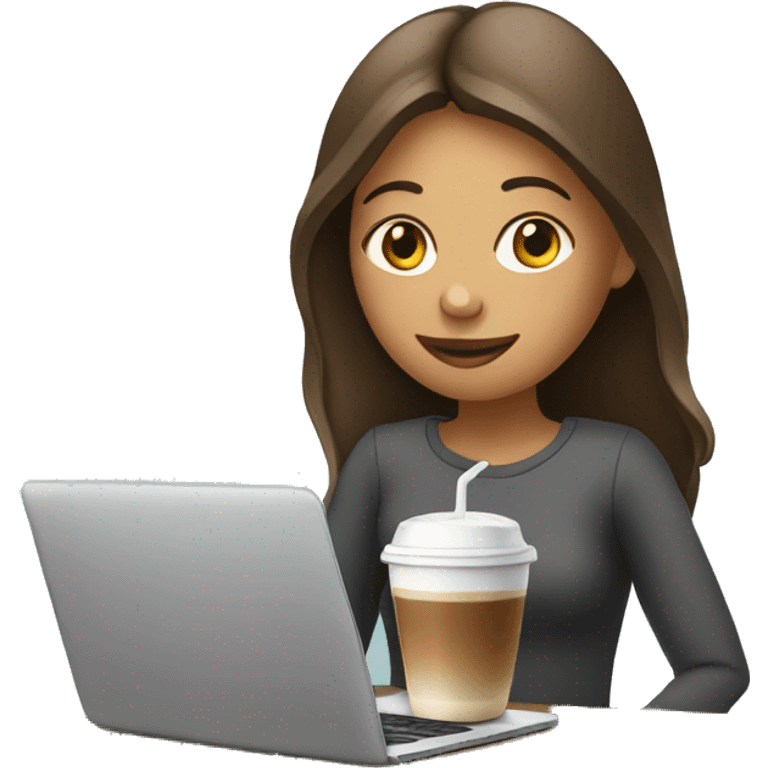 Girl with laptop and cold coffee  emoji