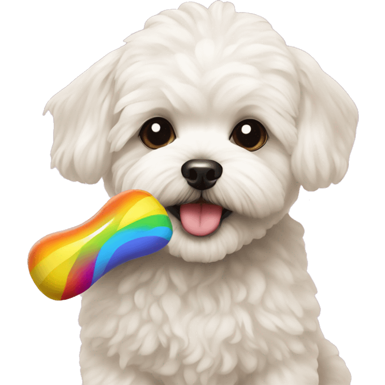 maltipoo dog with rainbow chew toy emoji