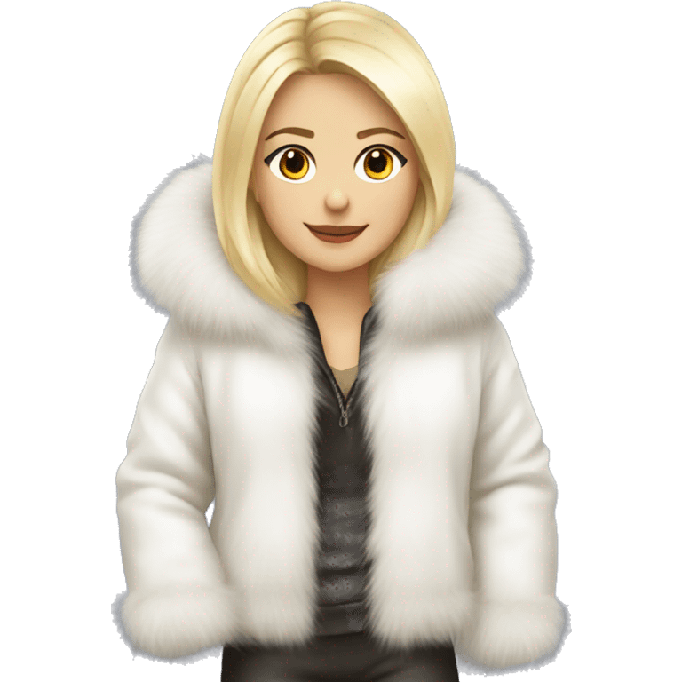 White Fur coat with a pretty blonde girl wearing it emoji