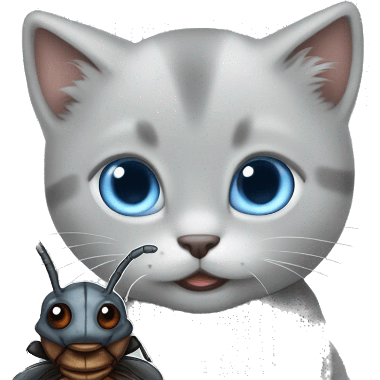 blue eyes grey kitten and cockroach friends emoji