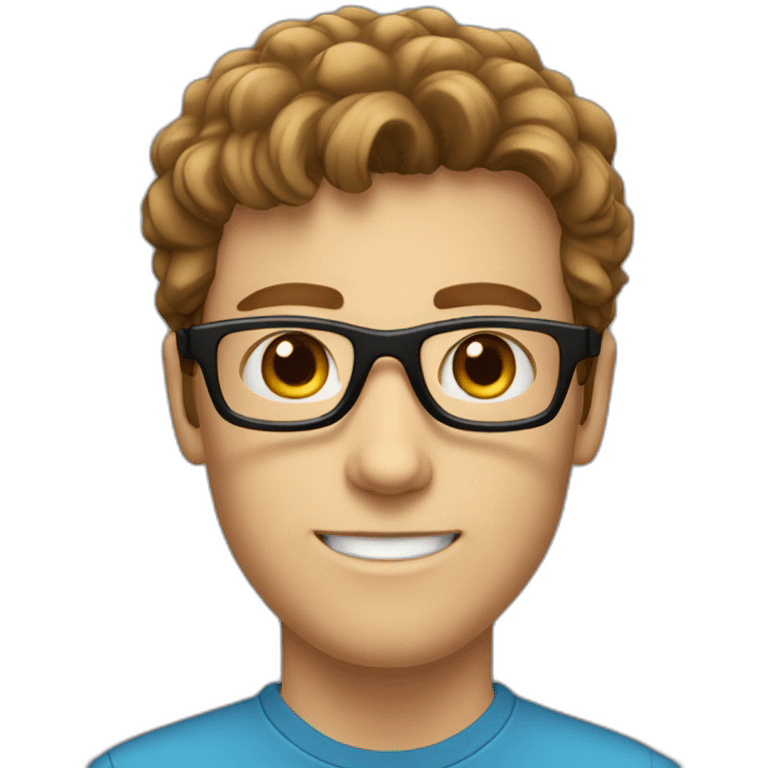 Young white man, programmer, brown mullet hair, black glasses emoji