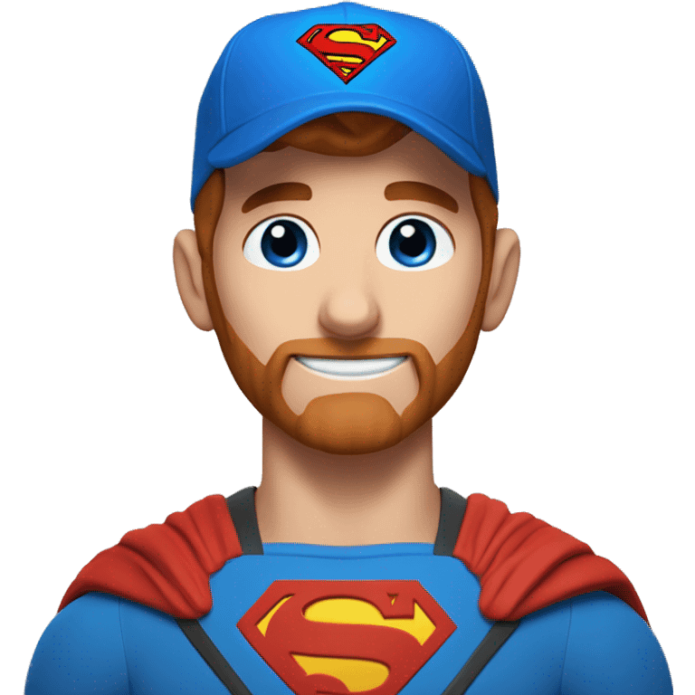 Superman with a goat, blue eyes, reddish hair, freckles, redidsh beard, hat backwards emoji