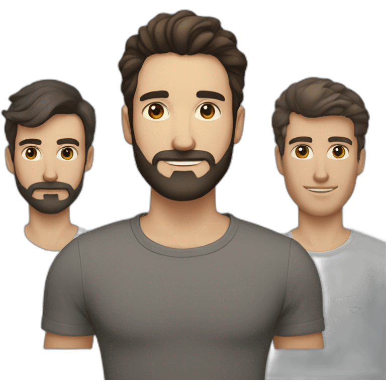 Couple gay one man with black beard, white skin and brown eyes, another man with brown hair without beardand gray eyes emoji