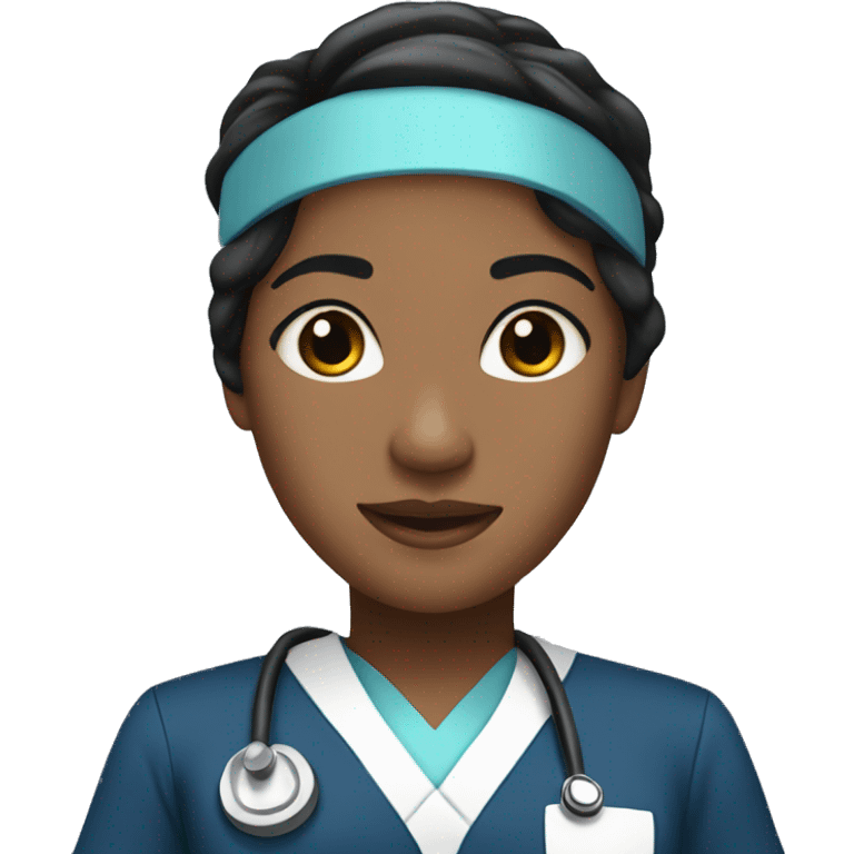 Nurse in navy blue scrubs with black hair emoji