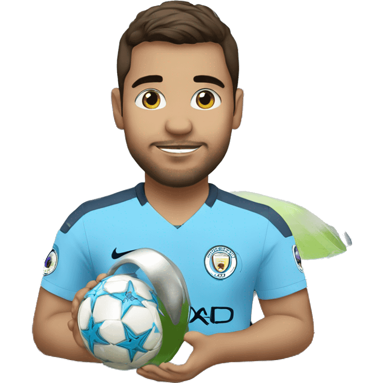 a manchester city fan holding the UEFA Champions League emoji