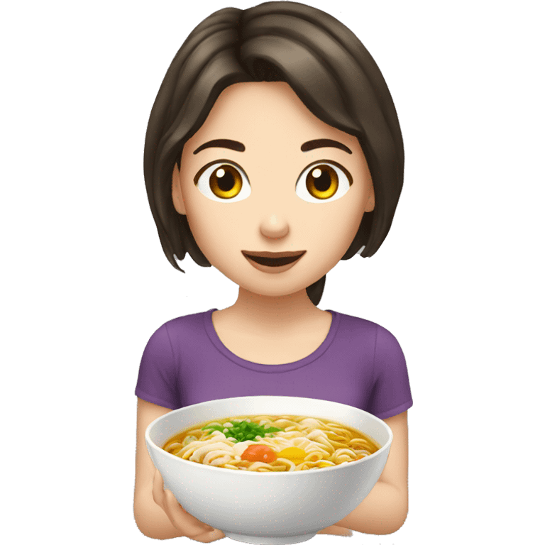 brunette white girl eat ramen emoji