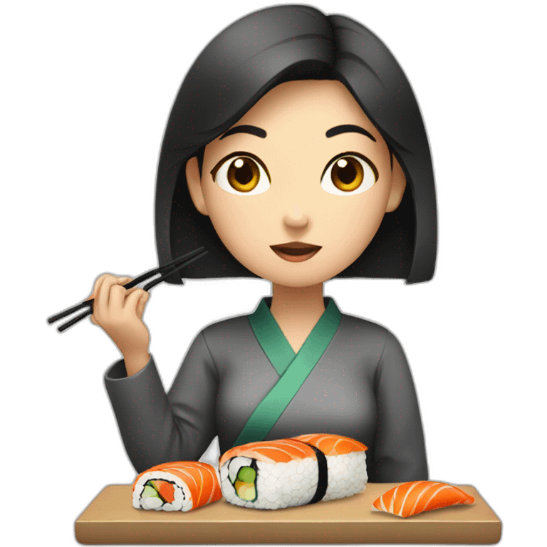 An Asian girl eating sushi emoji