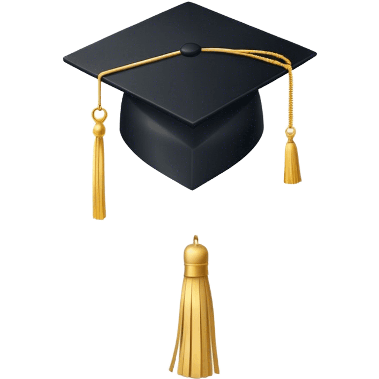 A classic black graduation cap (mortarboard) with a flat, square top and a golden tassel hanging from one corner. The tassel is slightly curved as if gently swaying. The cap is positioned at a slight angle, appearing elegant and academic. The background is plain white emoji