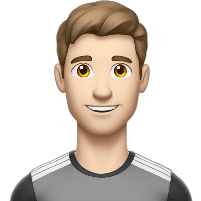 Pale skinned Fit Man With the biceps and brown hair in gray shirt, black sports shorts and white Sneakers Writing text on the flipchart emoji