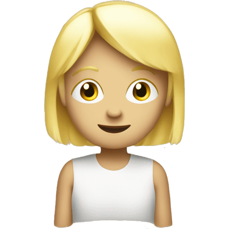 talking blond child with two speech bubbles near emoji