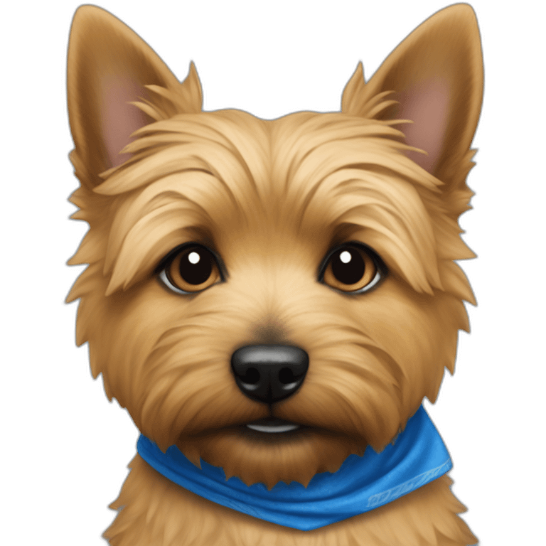 norwich terrier with blue bandana that says, "Law Dog" emoji