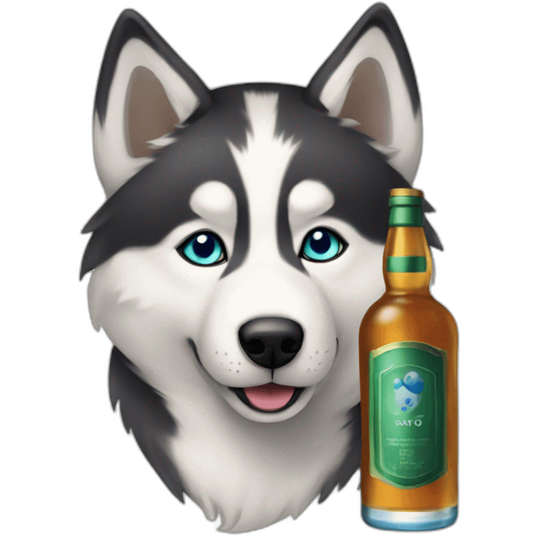 Husky with a whisky, green and blue eyed emoji