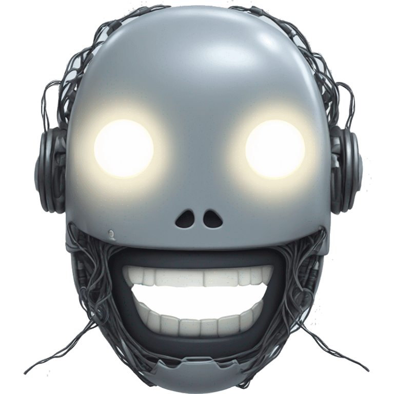 Alien robot head with glowing wires and white teeth  emoji