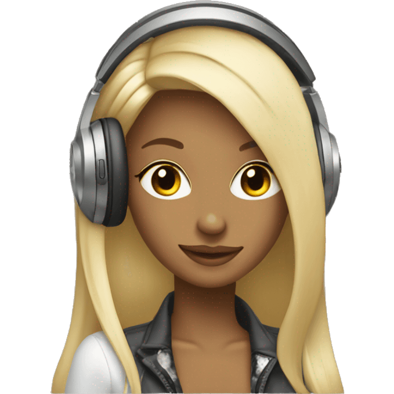 blonde dj girl straight hair with beige headphones emoji