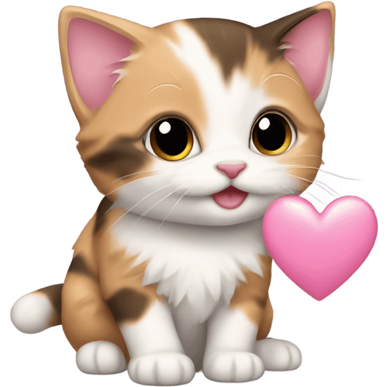 Happy Baby calico kitten with a big pink heart emoji