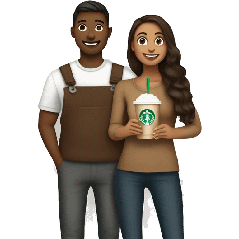 Brunete girl and boy drinking starbucks gingerbread latte emoji