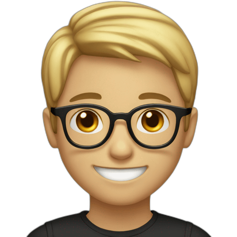 A smiling boy with short hair and light skin wearing black-rimmed round glasses emoji