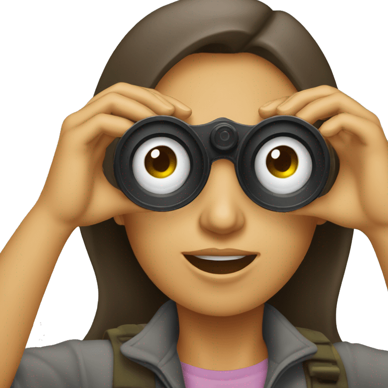 Woman using binocular finds hole emoji