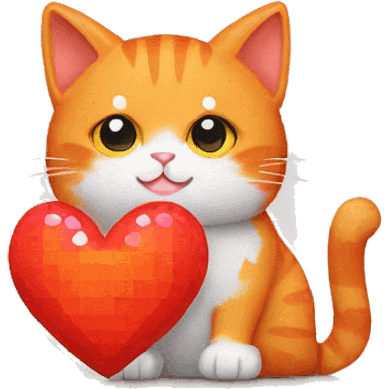 Pixelated Orange cat holding a heart emoji