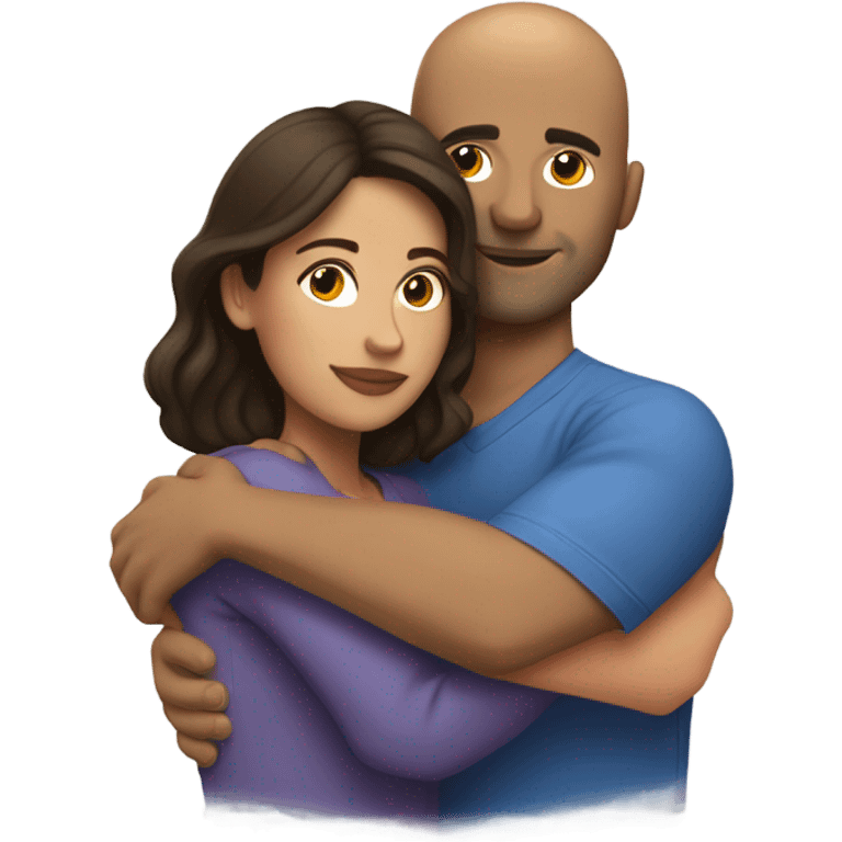 Comforting hug from brunette Puerto Rican woman to shorter bald male emoji